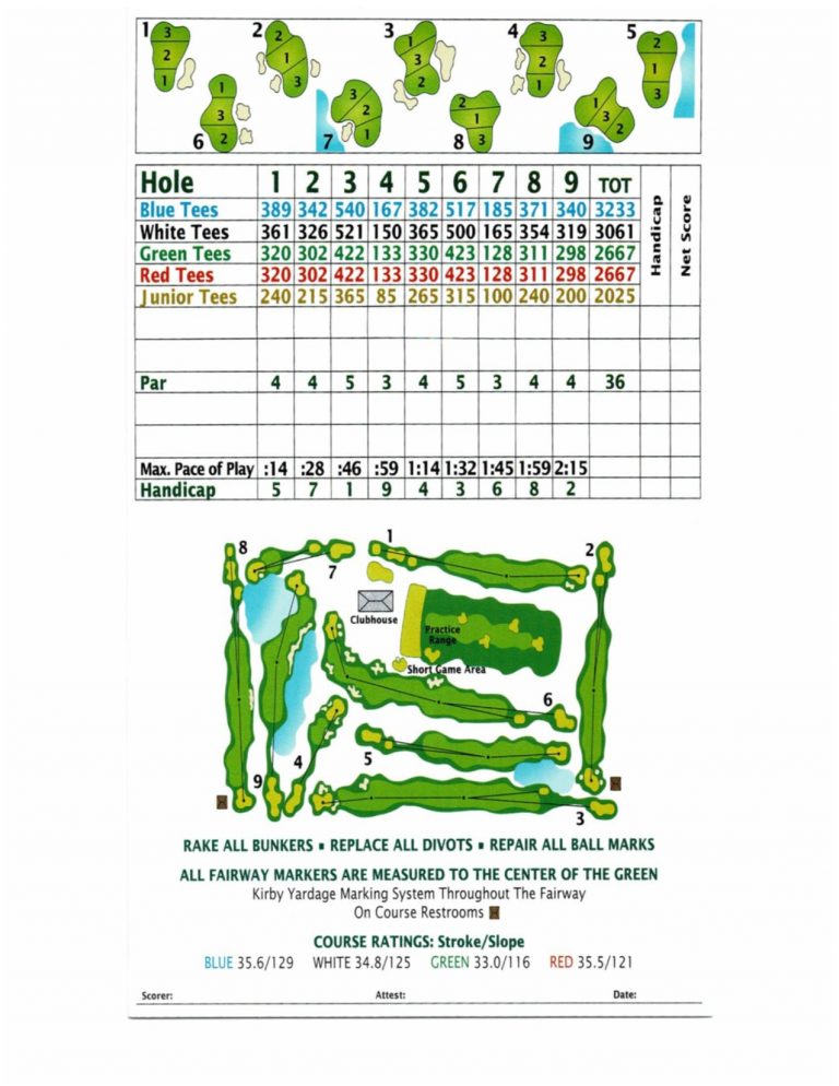 Fountain Hills Golf Club Score Card Alsip Park District