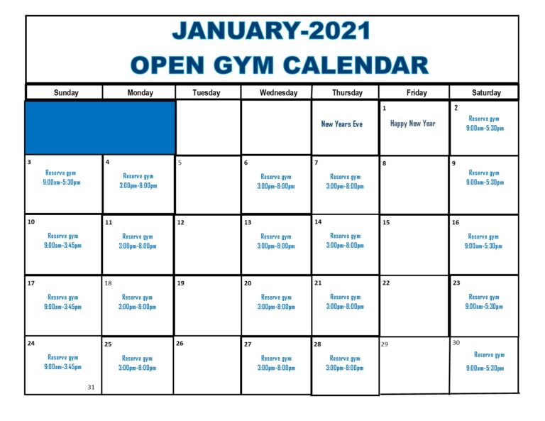 Open Gym Schedule for Resident Pass Holders ONLY Alsip Park District